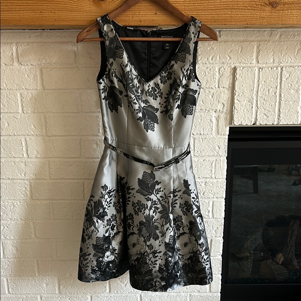 White House Black Market Silver Black Fit and Flare Mini Dress